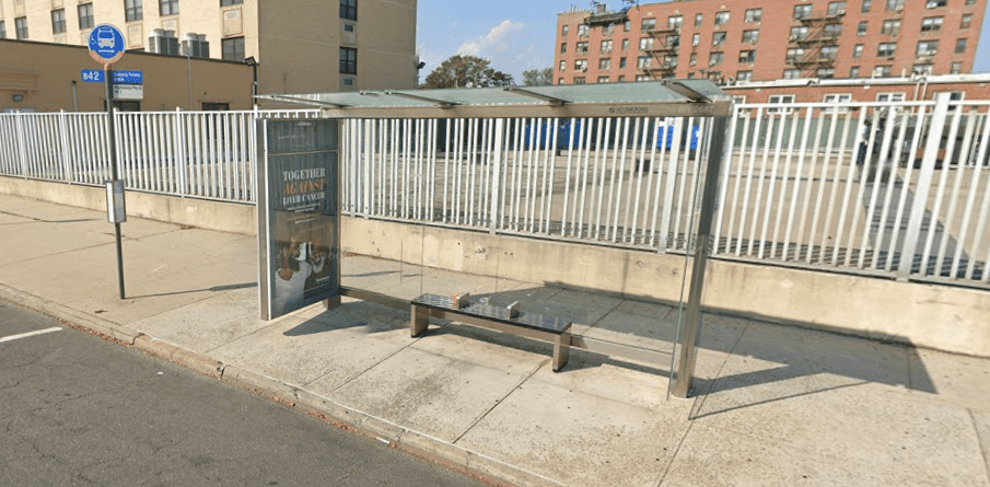 Bus Shelter In Front of New Construction Zone; New York Requires Permits and city workers to remove